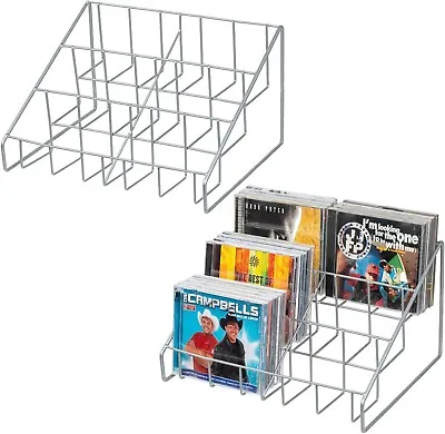 3-Tier Silver Metal Wire CD Storage Rack Tabletop Media Organizer Set Of 2 • £40.85