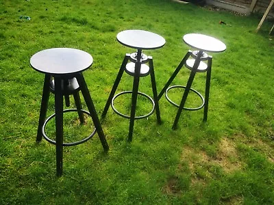 Set Of 3 IKEA DALFRED Black Breakfast Bar Stool Chairs Height Adjustable 63-74cm • £40