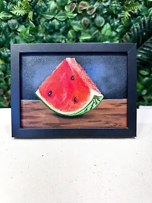 Watermelon Original Oil Painting-FRAMED Floral Effordable Red Melon Fruit • £75