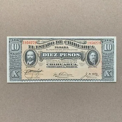 Mexican Chihuahua 1914 10 Pesos Banknote Mexico Currency WW2 Era Paper Money • $29.95