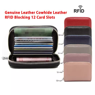Genuine Leather RFID Blocking Credit Card Holder Accordian Wallet 12 Card Slots • $16.99
