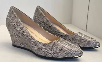 COLE HAAN Women Gray Snake Grand Ambition 3  Wedge Slip On Leather Pump 10 B 41 • $21.84