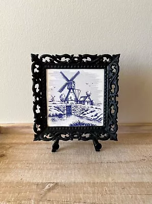 Vintage Cast Iron Framed Scenic Holland Windmill Ceramic Tile 6” X 6” • $12.99