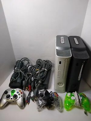 2 Xbox 360 Consoles 20G 120GB HDD 3 Controllers As Is Parts & Repair Only Lot  • $85.65