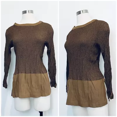 Vintage Brown Patchwork Textured Y2K Boatneck Top Blouse Small Tunic • $25