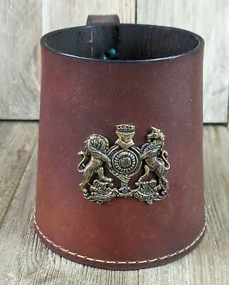 $19.99 • Buy Vintage Leather Casing Tankard Real Hide Made In England Brass Crest Steampunk