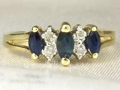 10k Yellow Gold .417 Blue Sapphire-.35 Tcw & Diamond Band Fine Ring-Size 5 • $69