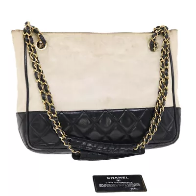 CHANEL Chain Shoulder Bag Coated Canvas White Black CC Auth Bs7078 • £373.68