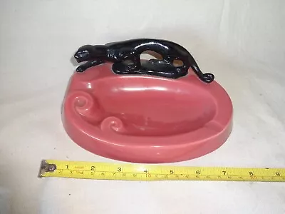 Ceramic Black Panther Leopard Ashtray Mid Century Modern Atomic Starburst 2 • $10