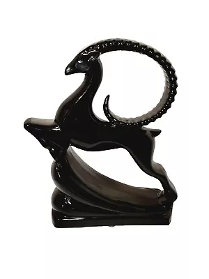 Royal Haeger Art Deco Black Leaping Gazelle Glazed Ceramic Statue  • $100