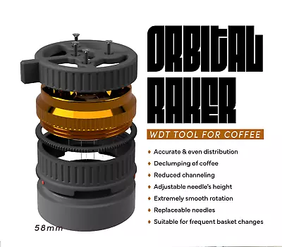 Orbital Raker Coffee WDT Tool - Planetary Gear 58mm 54mm & 51mm (E61 / Breville) • $61.53