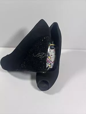 ED HARDY VERA HEEL Pump Platform Wedge Studded Shoes 10 Women Lady Kiss Of Death • $53.19