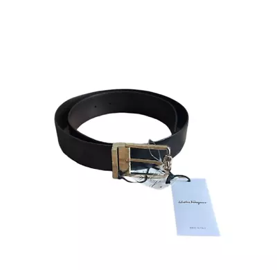 $450 NWT Salvatore Ferragamo Men's Dress Black Belt With Silver Buckle Size 36 • $198.89