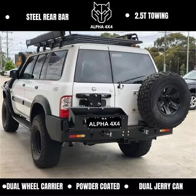 Alpha 4WD Steel Rear Bar Dual Wheel Dual Jerry Can For Nissan Patrol Y61 GU1-3 • $1449