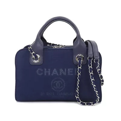 CHANEL Deauville Bowling Bag 2way Hand Shouder Canvas Navy A92749 90213179 • $5170.10