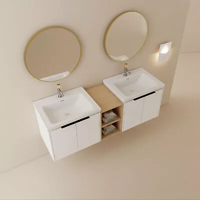 60  Bathroom Vanity Double Ceramic Basin Wall Mounted Cabinet W/ Storage Shelves • $921.99