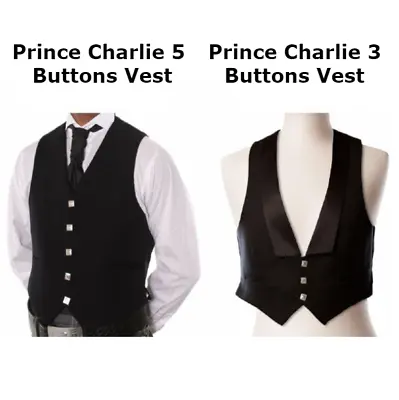 Scottish Prince Charlie Kilt Vest Waistcoat Of 3/5 Buttons - Men Wedding Vest • £19.99