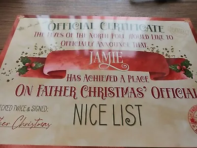 Personalised Nice List Certificate Father Christmas Certificate  • £3.50