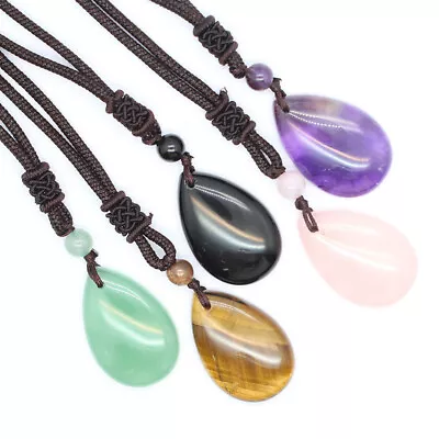 Natural Stone Teardrop Quartz Crystal Pendant Water Drop Healing Chakra Necklace • $2.90