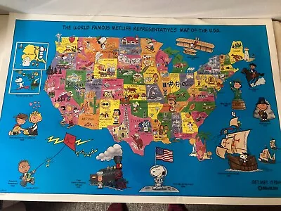 Vintage 1992 Met Life Peanuts Snoopy Commemorative Map Of The USA  • $25