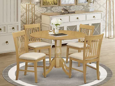 DLNO5-OAK-C 5 Pc Oak Kitchen Round Dining Table And 4 Dining Chairs Set • $436