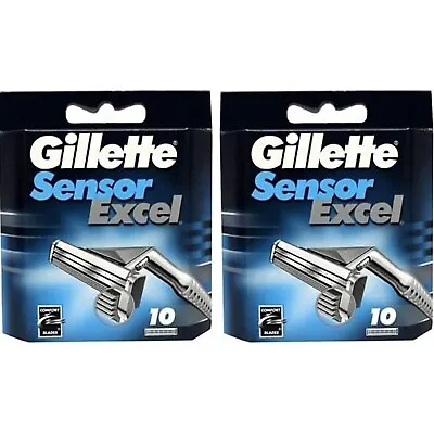2 X Gillette Sensor Excel Razor Blades For Men Pack Of 10 Refill Blades - 216665 • £22.99
