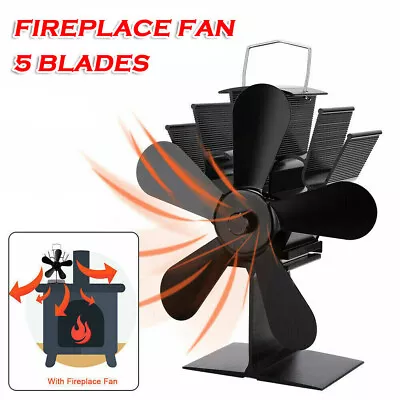 5 Blades Stove Fan Top Wood Log Burner Heat Powered Ecofan Fireplace Aluminum UK • £15.03