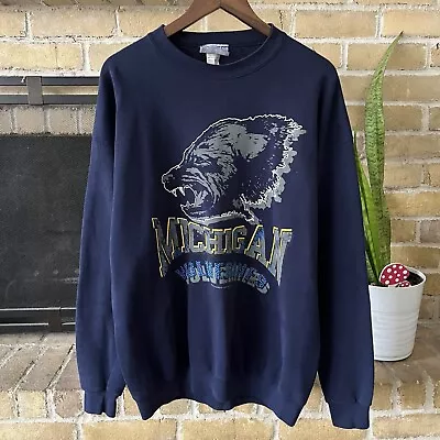 Vintage 90’s Michigan Wolverines Blue Graphic Crewneck Sweatshirt Size XL • $30
