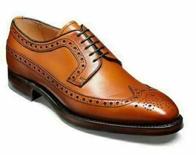 Mens Handmade Brogue Tan Oxford Wingtip Leather Shoes Lace Up Formal Dress Shoes • £139.99