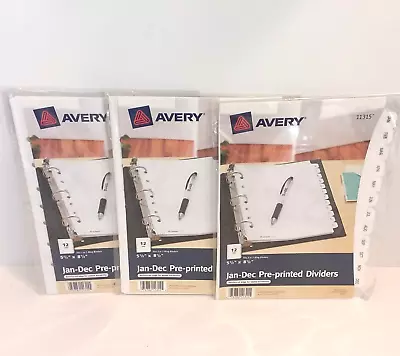 Lot Of 3 Avery 11315 12 Month Jan Thru Dec Monthly Dividers 5 1/2  X 8 1/2  NEW • $11.99