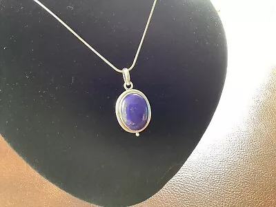 Vintage Lapis Lazuli Pendant With Chain In Sterling Silver  • £9.99