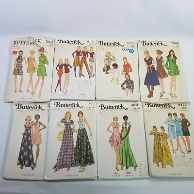 8 Vtg Butterick Patterns Cut Sz 12 Bust 34 1960s-70s Mini Maxi Bodysuit Robe • $16.99