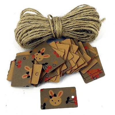 £1.99 • Buy Card Pricing Tags With 10m Of Rustic String Bunnies Design Natural Crafts X 50