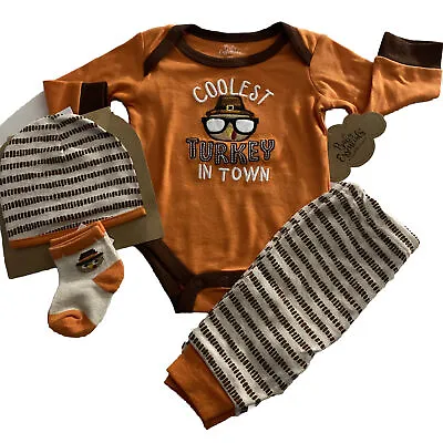 Baby Essentials Boys Fall Thanksgiving Outfit Coolest Turkey In Town 9M New • $14.50