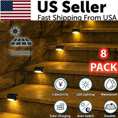 8 Pack New Solar Deck Lights Outdoor Waterproof LED Steps Lamps For Stairs Fence • $10.89