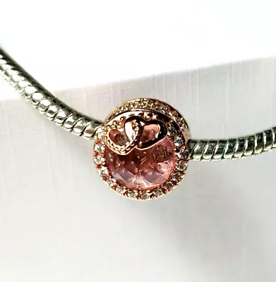 Two Hearts Pink Crystal Cz Charm Rose Gold Pendant BEAD S925 Fit Bracelet • $24
