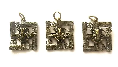 $42.82 • Buy Lot 3 Talisman India Pendant Ganesh Swastika Amulet Figurine Thailand G3