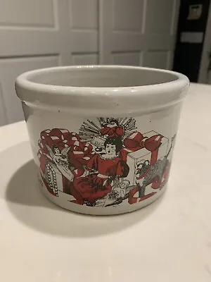 Vintage MARSHALL FIELDS Christmas Stoneware Cheese Butter Crock No Lid • $18