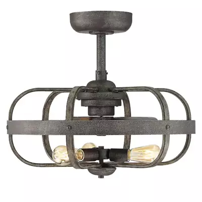 Outdoor Rustic Iron Caged Ceiling Fan Steampunk Cabin Light Unique Farmhouse LED • $399.99