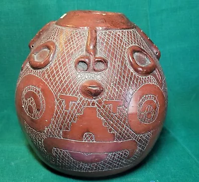 Vintage Marajoara Terra Cotta Vessel Pot Amazon Brazil Red Clay Face Pottery  • $45