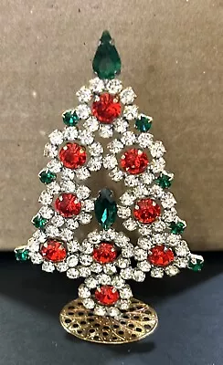 Stunning Vintage Czech Glass Standing Christmas Tree Multi Color Rhinestones • $11.99