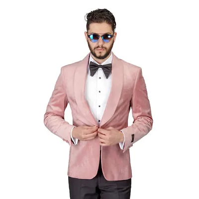  Men Pink Pastel Velvet Tuxedo Blazer Jacket Shawl Lapel 1 Button Slim Fit AZAR  • $119