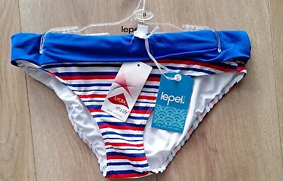 Lepel Ladies Blue Red White Striped Sailor Bikini Bottoms Size 8 BNWT • £9.99