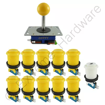 £18.99 • Buy 1 Player Arcade Control Kit 1 Ball Top Joystick 11 Buttons Yellow JAMMA MAME Pi