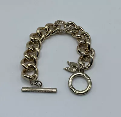 Victoria's Secret  Toggle Chain Bracelet W/Rhinestone Link & Wings Charm Chunky • $16.86