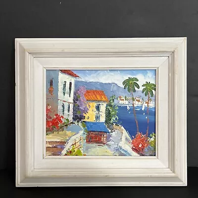 OIL PAINTING MEDITERRANEAN HARBOR VILLA HAND PAINTED DECOR ART GIFT 13  By 15  • $29.95