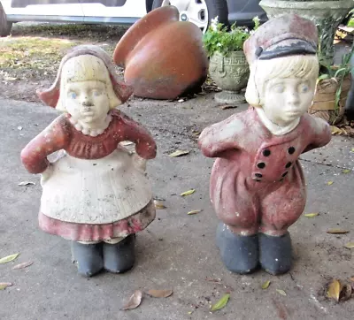 Vtg Holland Concrete Kissing Dutch Statues 20.5  & 18  Architectural Garden Art • $165