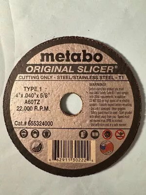 Box Of 50 Metabo Slicer Cut-Off Wheel Stainless Steel 4  X .040  X 5/8  6553324 • $48.95