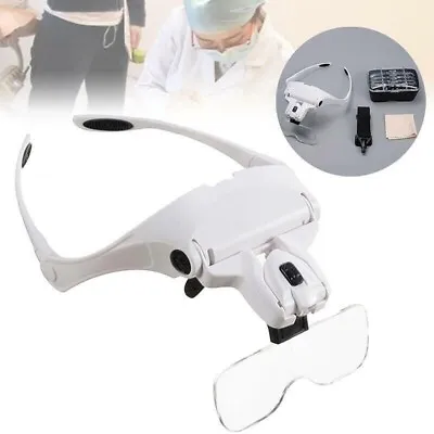 Magnifying Glass Headset LED Light Head Headband Magnifier Loupe Jeweler 5 Lens • £9.38