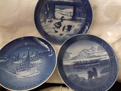 ROYAL COPENHAGEN (2)(1 )B&G XMas Plates Blue/White Sailing Ships Geese/rowers • $20